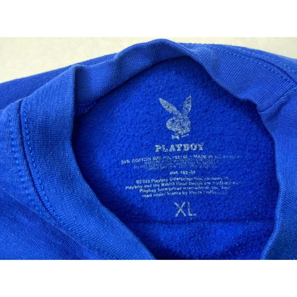Playboy Mens Crewneck Sweatshirt Royal Blue Tonal Logo Graphic Fleece XL - Picture 3 of 9
